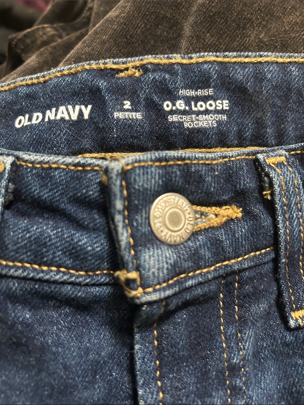 Old Navy O.G. Loose Jeans in Deep Indigo with Gold Stitching